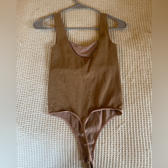 Gold Metallic Free People Tank Bodysuit - Picture 2 of 5